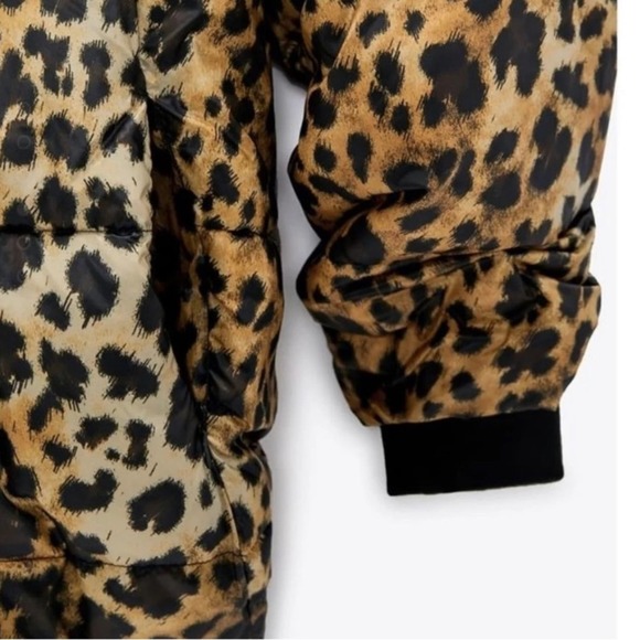 Zara Puffer Cheetah Animal Print Hooded Water Resistant Oversized Jacket Coat XS - Picture 8 of 17